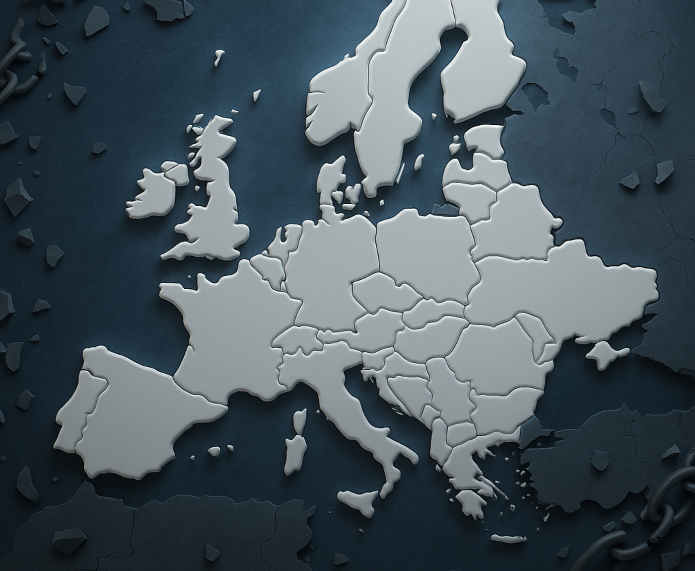 A map of Central Europe in which the countries are composed of ceramic pieces
