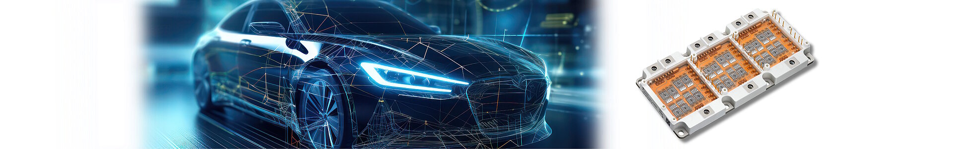 Wide banner with a modern sports car and an electronics substrate