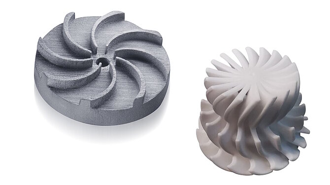 Two 3D printed products made of silicon carbide SiSiC and aluminium oxide Al2O3