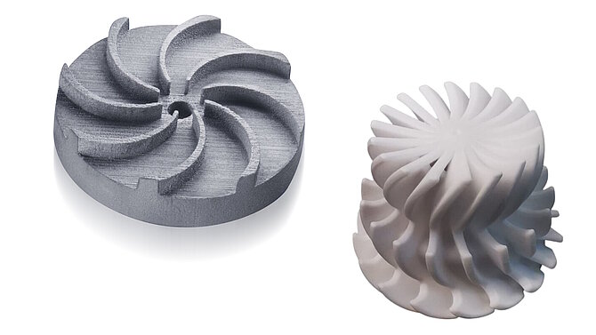 Two 3D printed products made of silicon carbide SiSiC and aluminium oxide Al2O3
