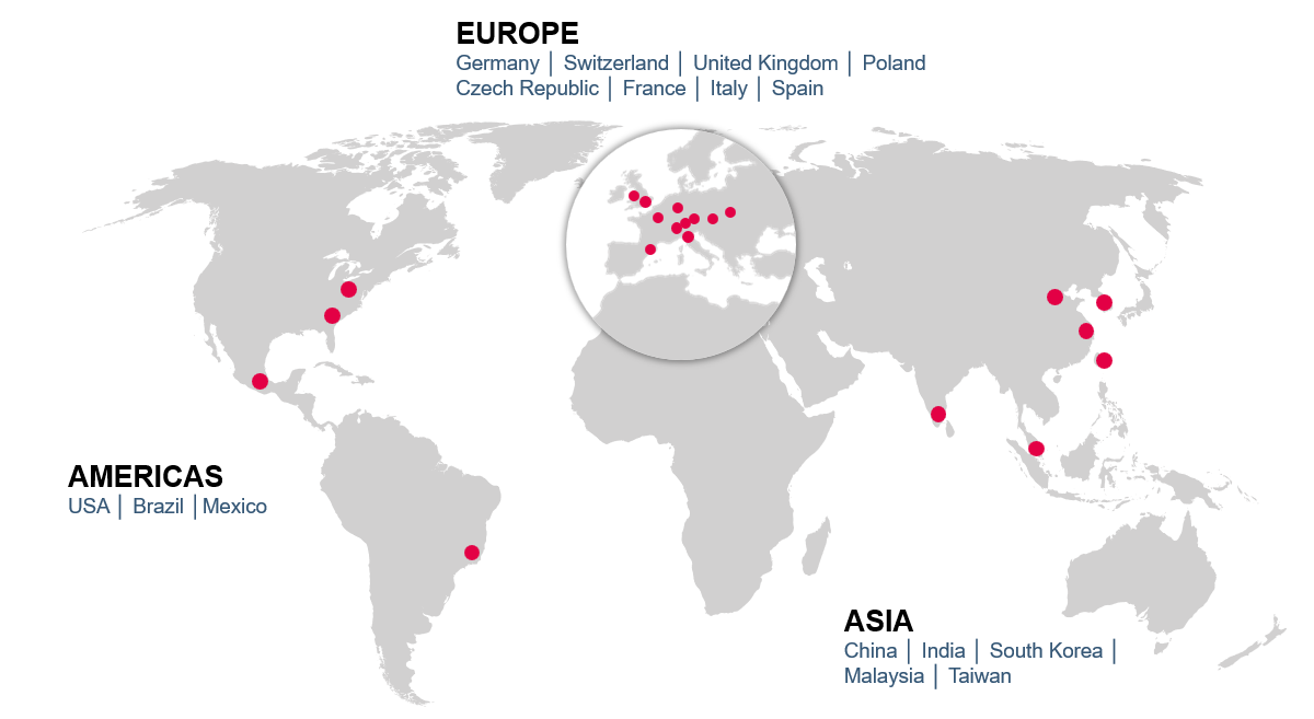 World map showing all CeramTec production sites